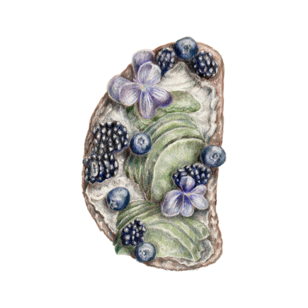 Kézzel rajzolt stílusos modern avokádós toast gasztro illusztráció, limitált művészeti falikép