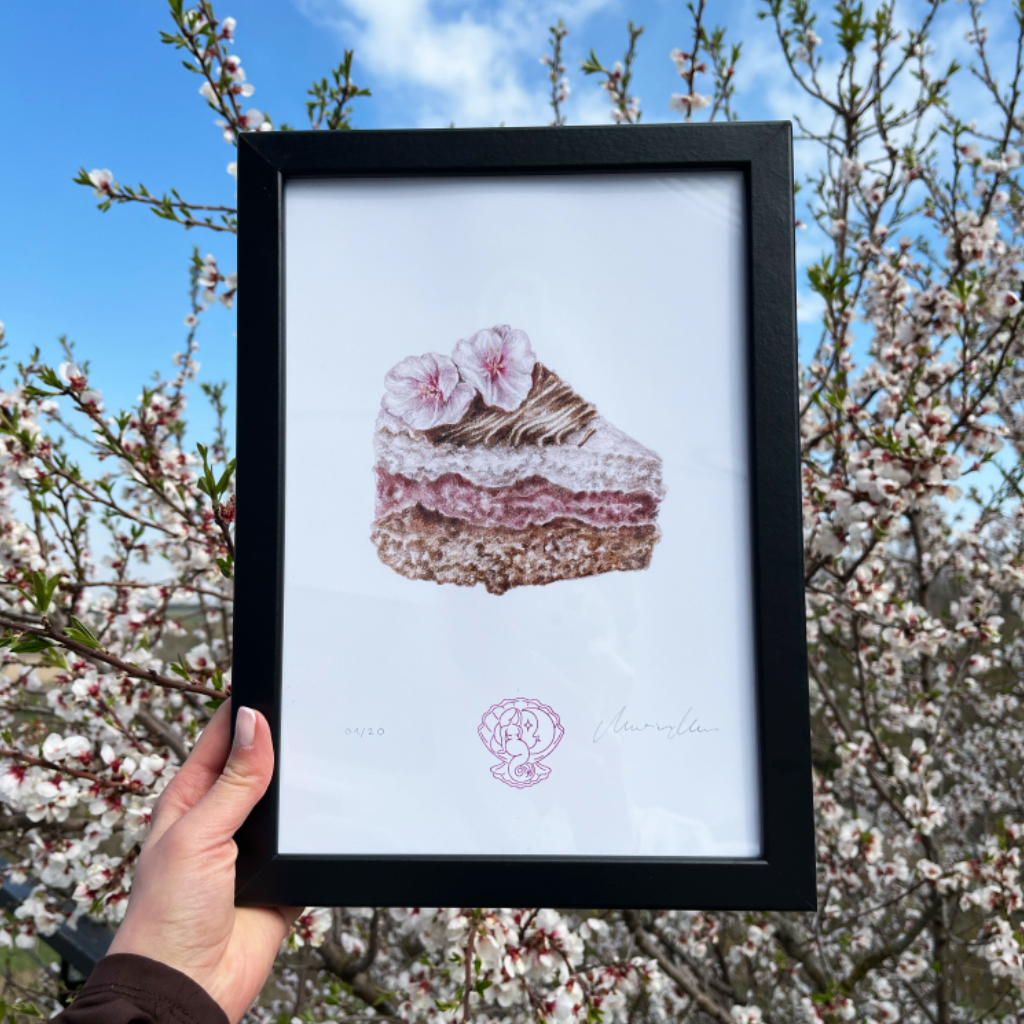 Cseresznyevirágos tortaszelet - A4 art print