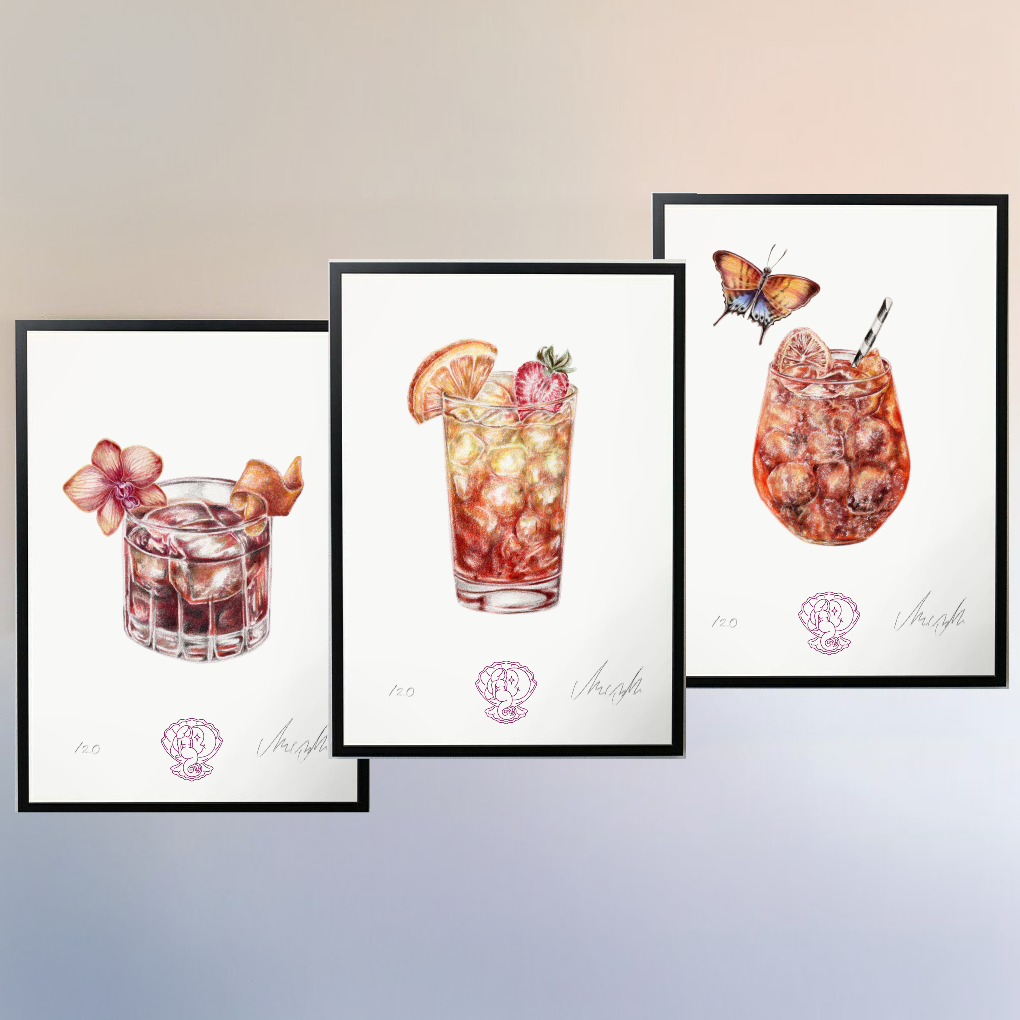 aperol negroni tequila sunrise cocktails poster art