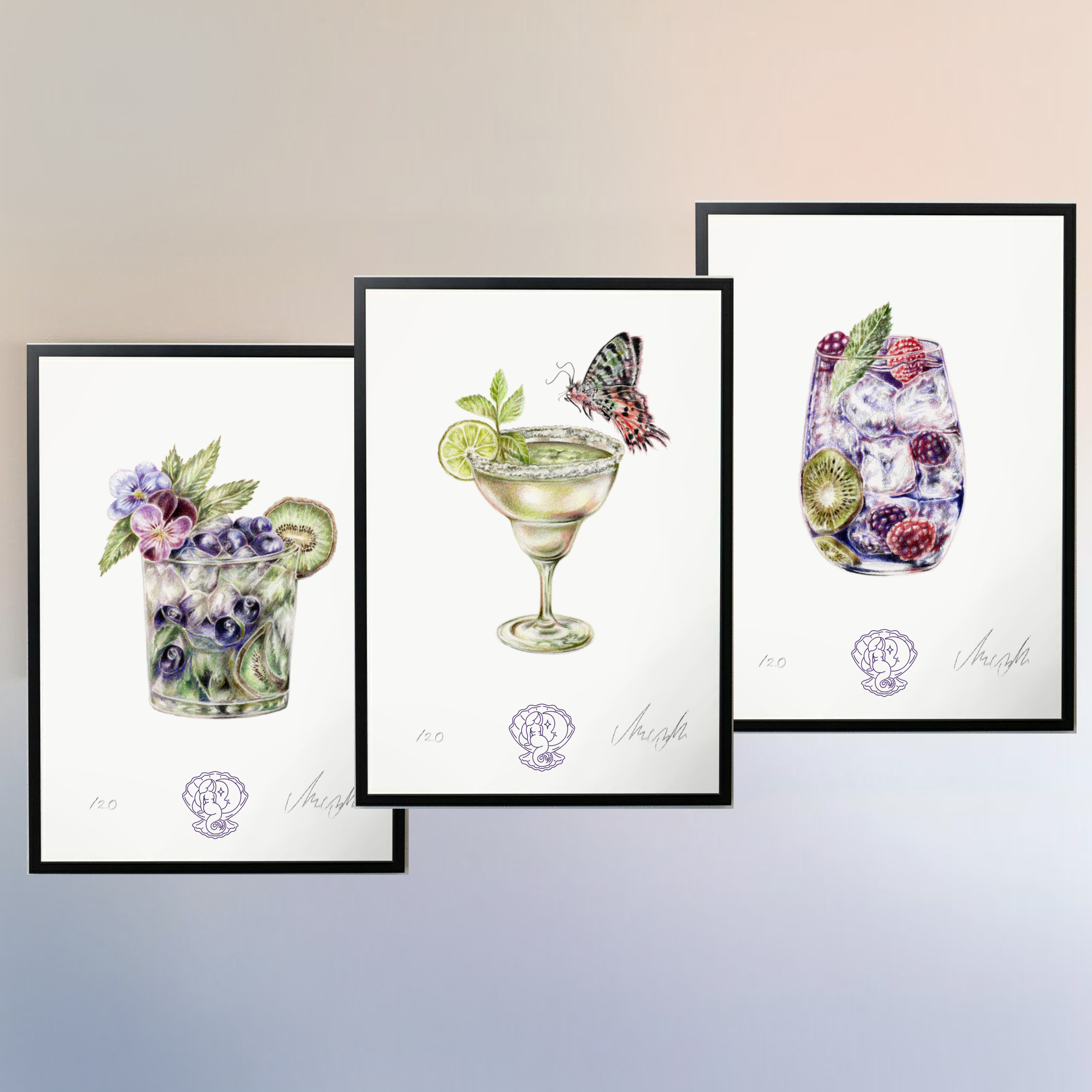 cocktails art poster mojito margarita gin tonic
