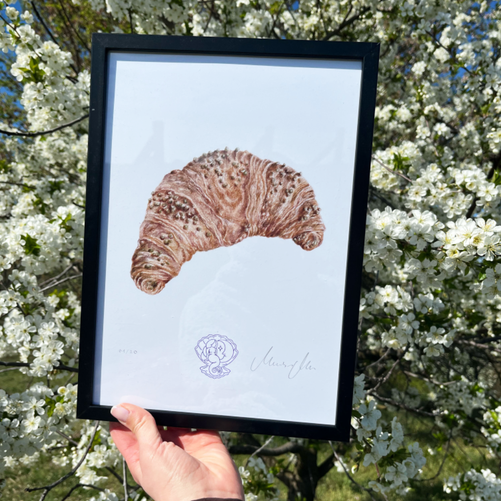 francia desszert croissant muveszi rajz art print keretezett kep 