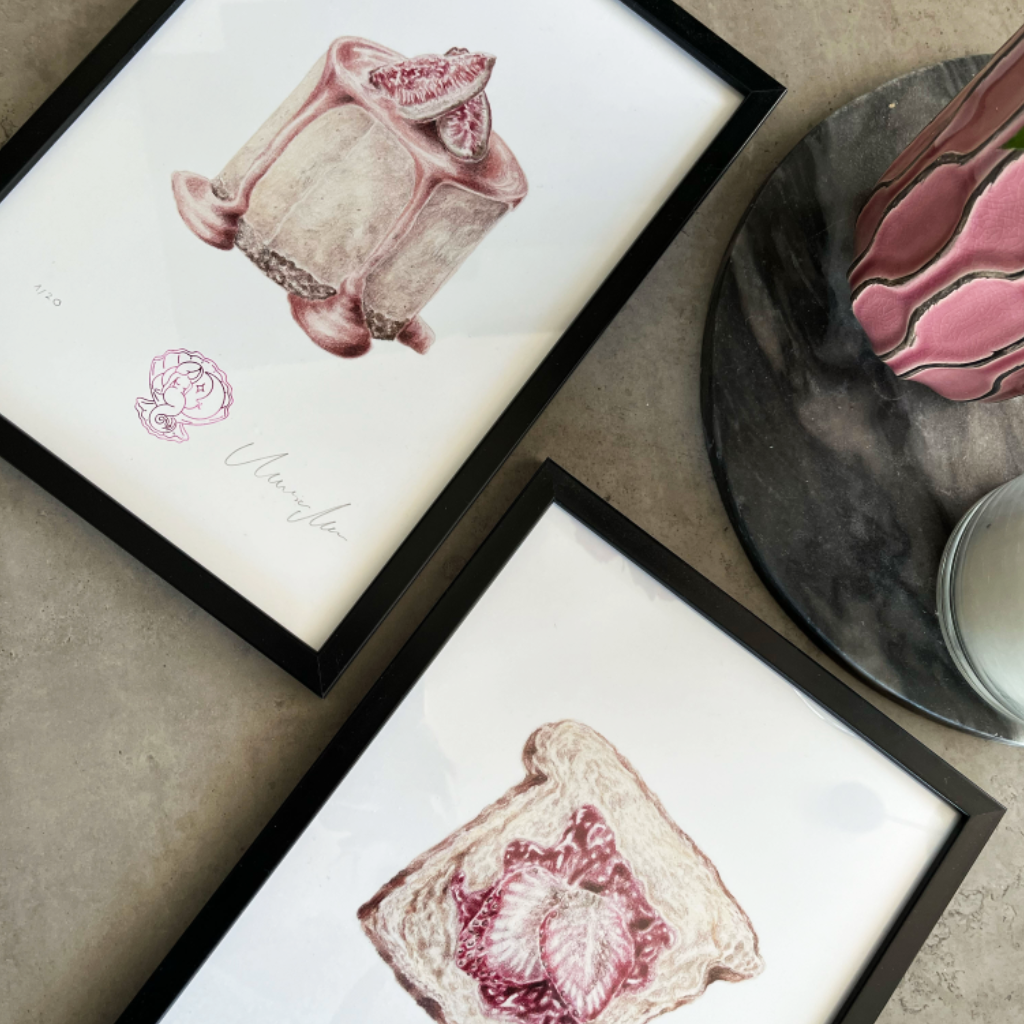 füge torta eperdzsem toast gasztro illusztráció art print 