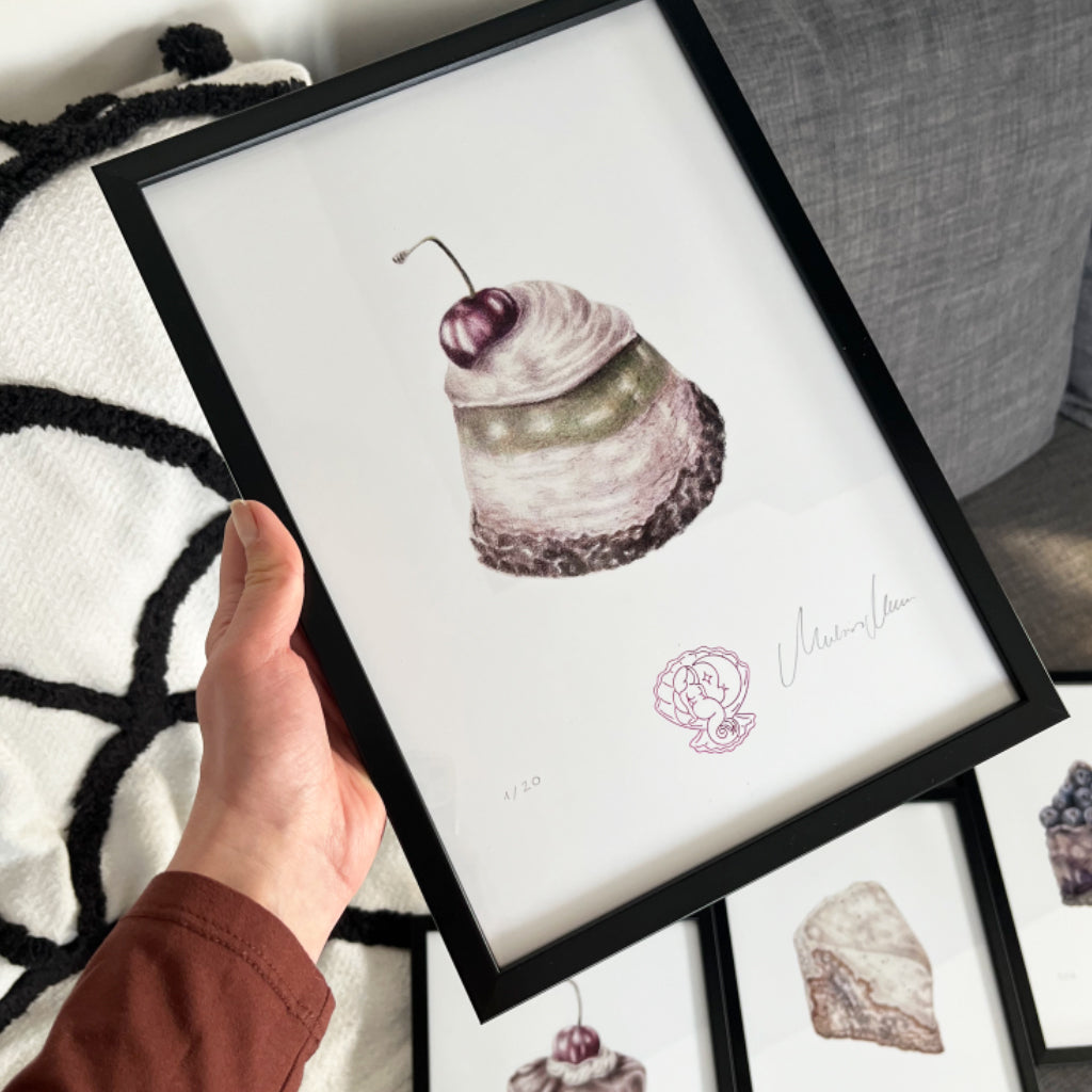 Pisztáciás torta gasztro illusztráció művészi limitált art print 