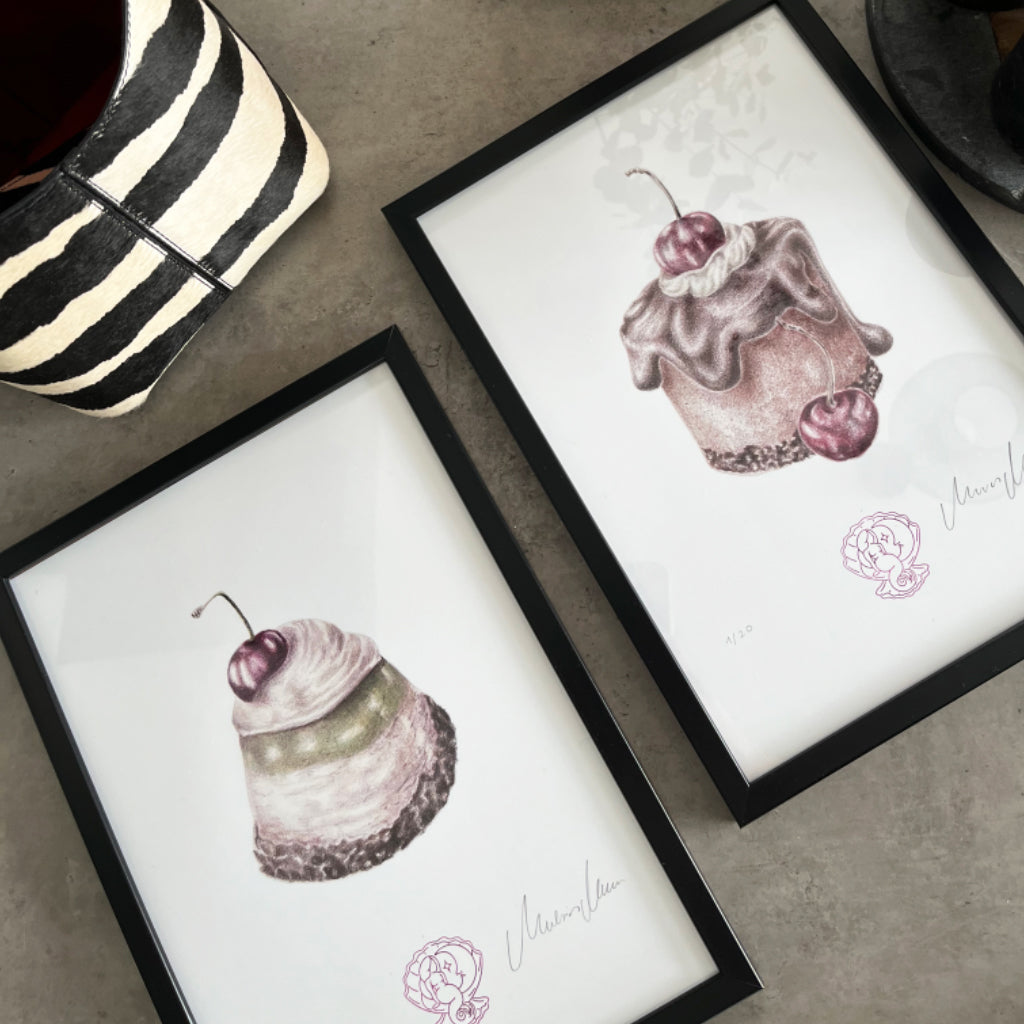 Torta gasztro illusztrációk egyedi ceruzarajzok limitált art print