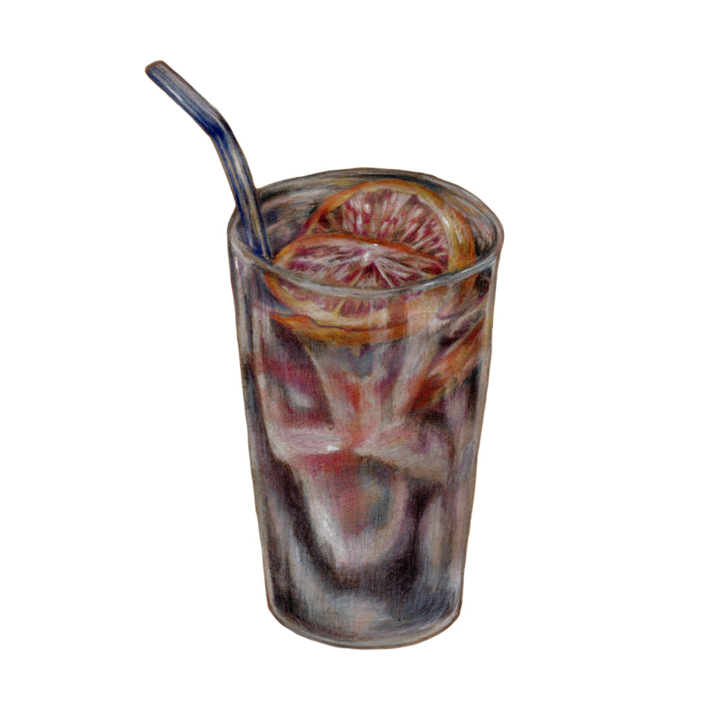 Kézzel rajzolt narancsos gin tonic gasztro illusztráció, limitált művészeti falikép