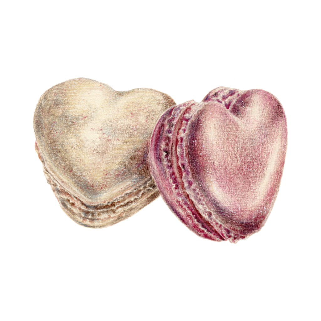 szív macaronok art print művészi ceruzarajz