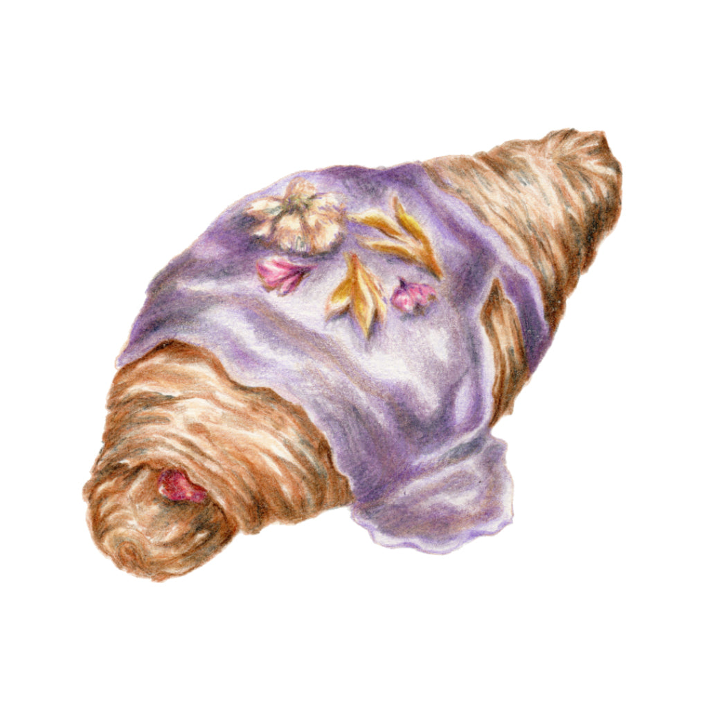 Lavender croissant ceruza rajz művészi részletgazdag nypomat 