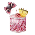 pink cocktail art poster with butterfly