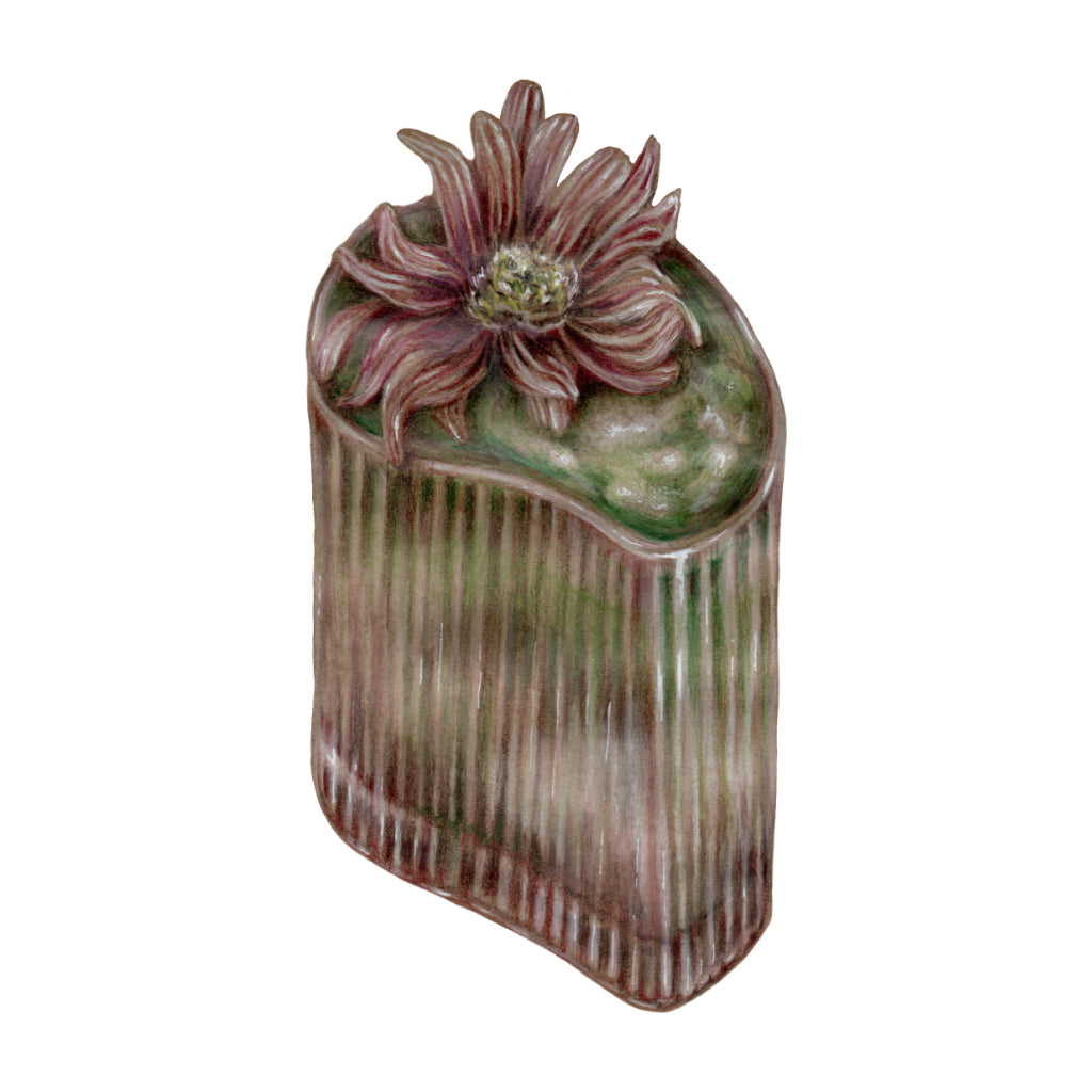 Kézzel rajzolt virágos matcha latte gasztro illusztráció, limitált szériás művészi nyomat