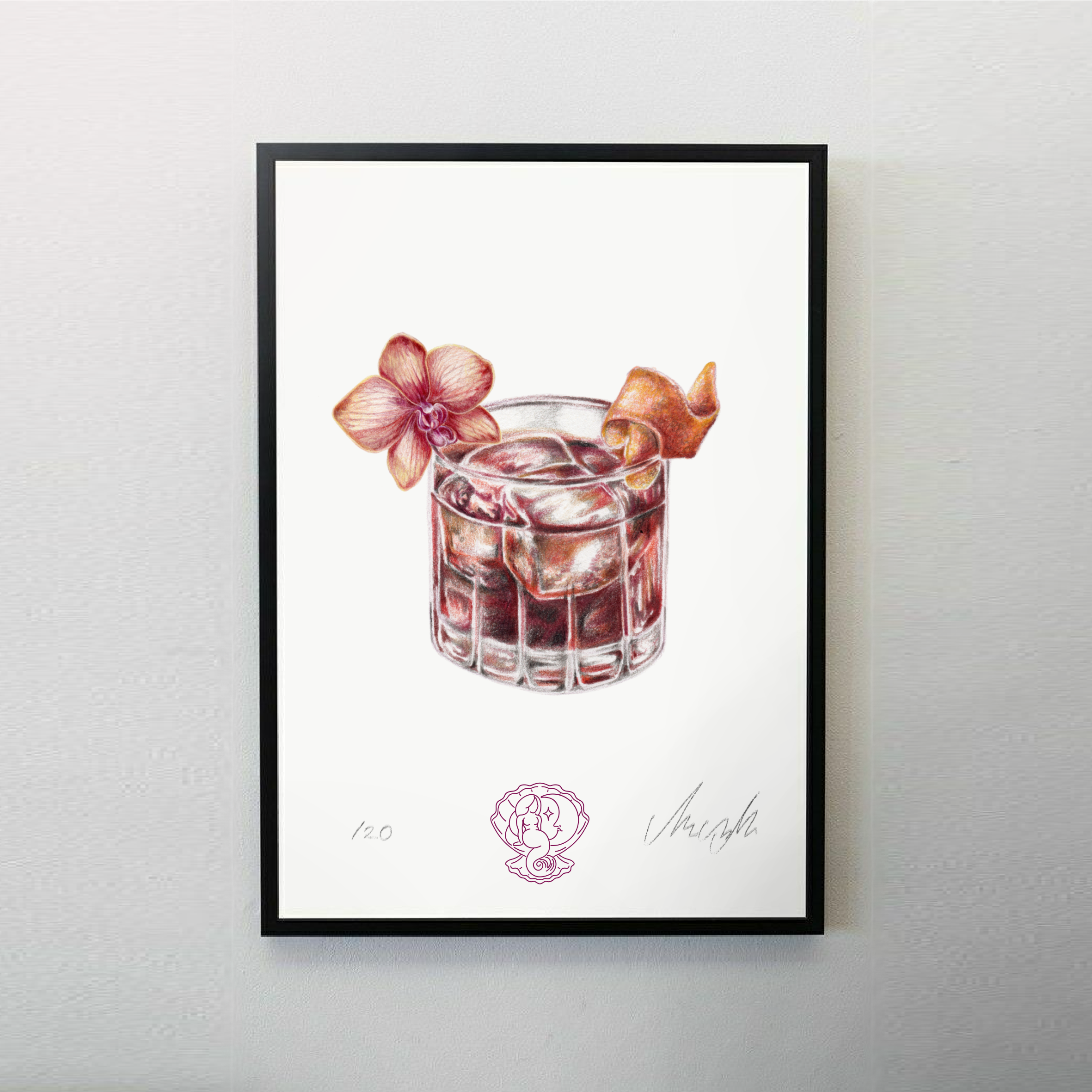 negroni cocktail drawing art print poster
