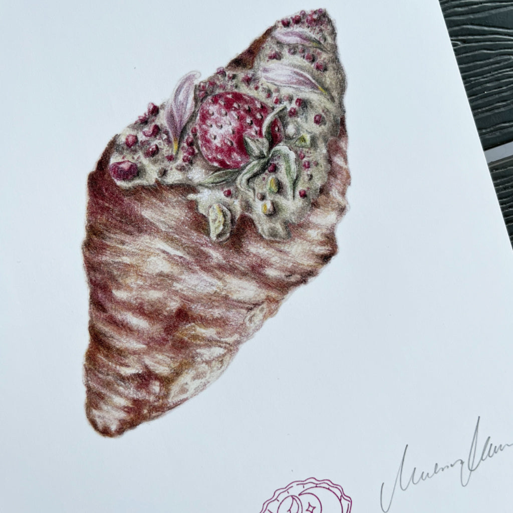 Részletgazdag művészi rajz pisztáciás croissant