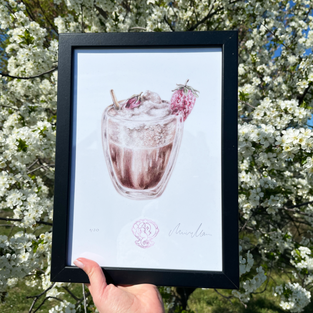 kave kulonlegesseg iluusztracio keretezett art print