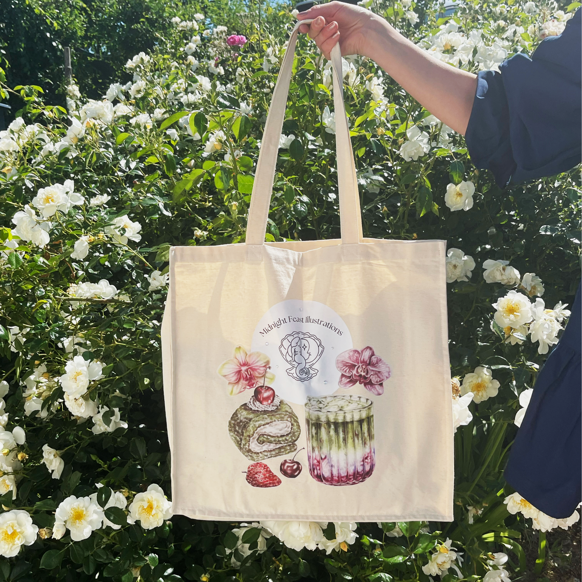 tote bag with designer illustrations